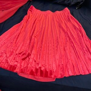 Red velvet pleated skirt